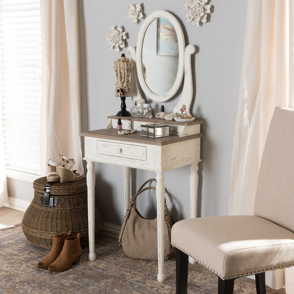 BNOIN Traditional French Accent Dressing Table with Mirror