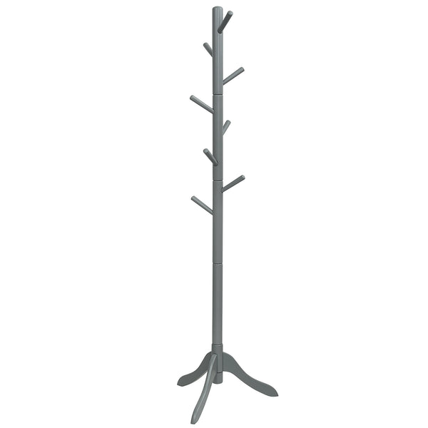 BNOIN Wooden Coat Rack Stand Entryway Hall Tree 2 Adjustable Height w/ 8 Hooks Gray