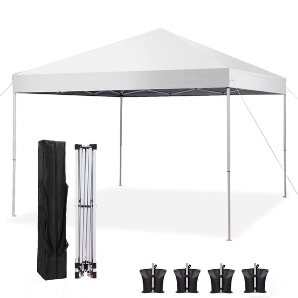 BNOIN 10' x 10' Pop up Canopy Tent Instant Waterproof Folding Tent with 4 Sandbags, White