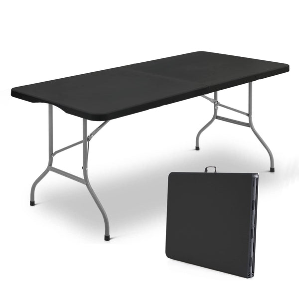 BNOIN 6ft Folding Table, Portable Plastic Tables for Party, Picnic, Camping, Black