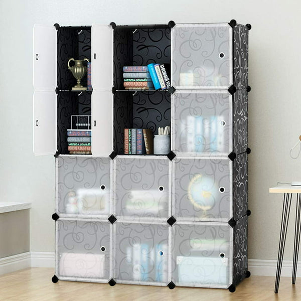 BNOIN Cube Portable Closet Storage Organizer 14inch  x 14inch  Clothes Storage Rack Shelves Black (12 Cube)