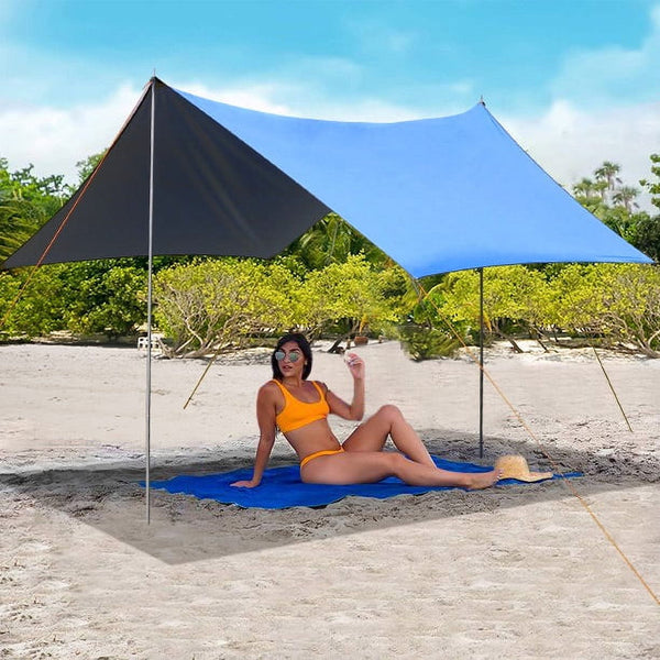 BNOIN Family Portable Sun Shelter Beach Tent Canopy 10' x 10' UPF50+ Blue