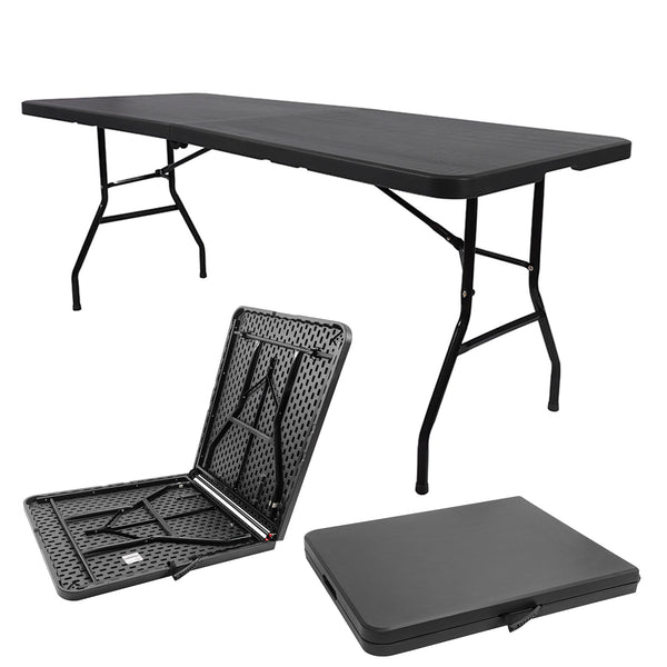 BNOIN Folding Table 6ft Portable Heavy Duty Plastic Fold-in-Half Utility Foldable Table Plastic Dining Table (BLACK)