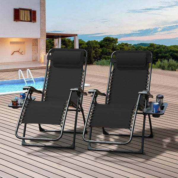 BNOIN Set of 2 Adjustable Steel Mesh Zero Gravity Lounge Chair Recliners w/Pillows, Black