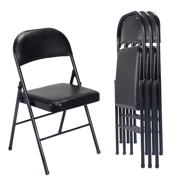 BNOIN Upholstered Padded Folding Chair (4 Pack), Black