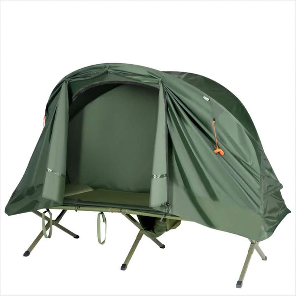 BNOIN 1-Person Green Outdoor Folding Camping Tent Cot Elevated Compact Tent with External Cover