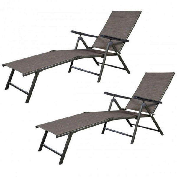 BNOIN Metal Outdoor Chaise Recliner with Arms and Adjustable Backrest Folding Chairs (2-Packs)