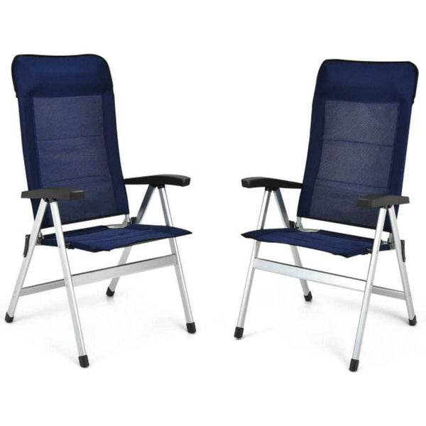 BNOIN 2-Piece Folding Aluminum Outdoor Dining Chair in Navy with Adjust Portable Headrest